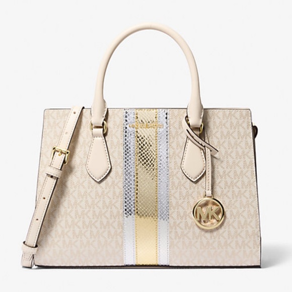 Michael Kors Sheila Medium Signature Logo and Metallic Satchel Crossbody CZ NWT - Picture 2 of 16